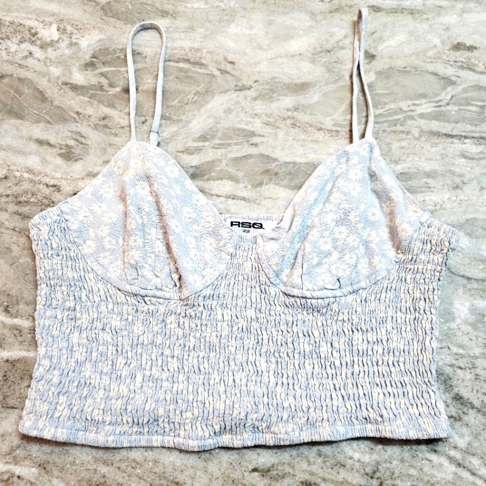 RSQ Blue Floral Smocked Bandeau Crop Top – Size Large